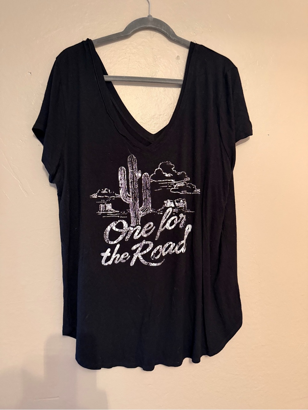 Wrangler Black V-Neck Graphic Tee - White Print